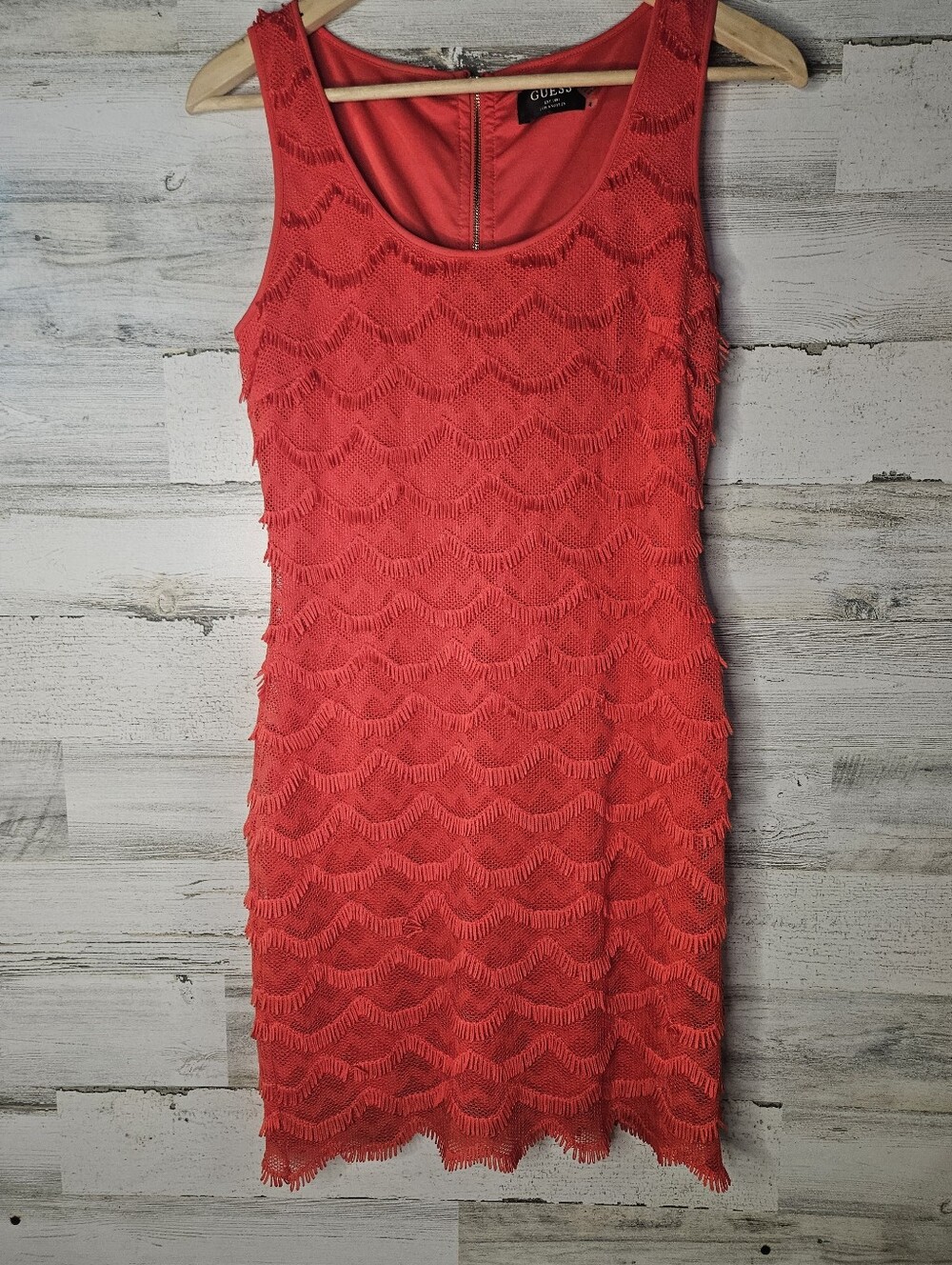 Guess Red Fringe Midi Flapper Style Dress Womens size 4 EUC